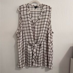 Torrid White Plaid Tie-Front Sleeveless Blouse